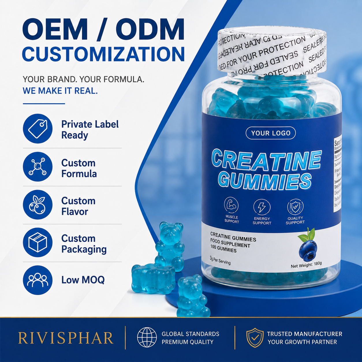 Creatine Gummies 60 Count | Private Label & OEM Sports Supplement