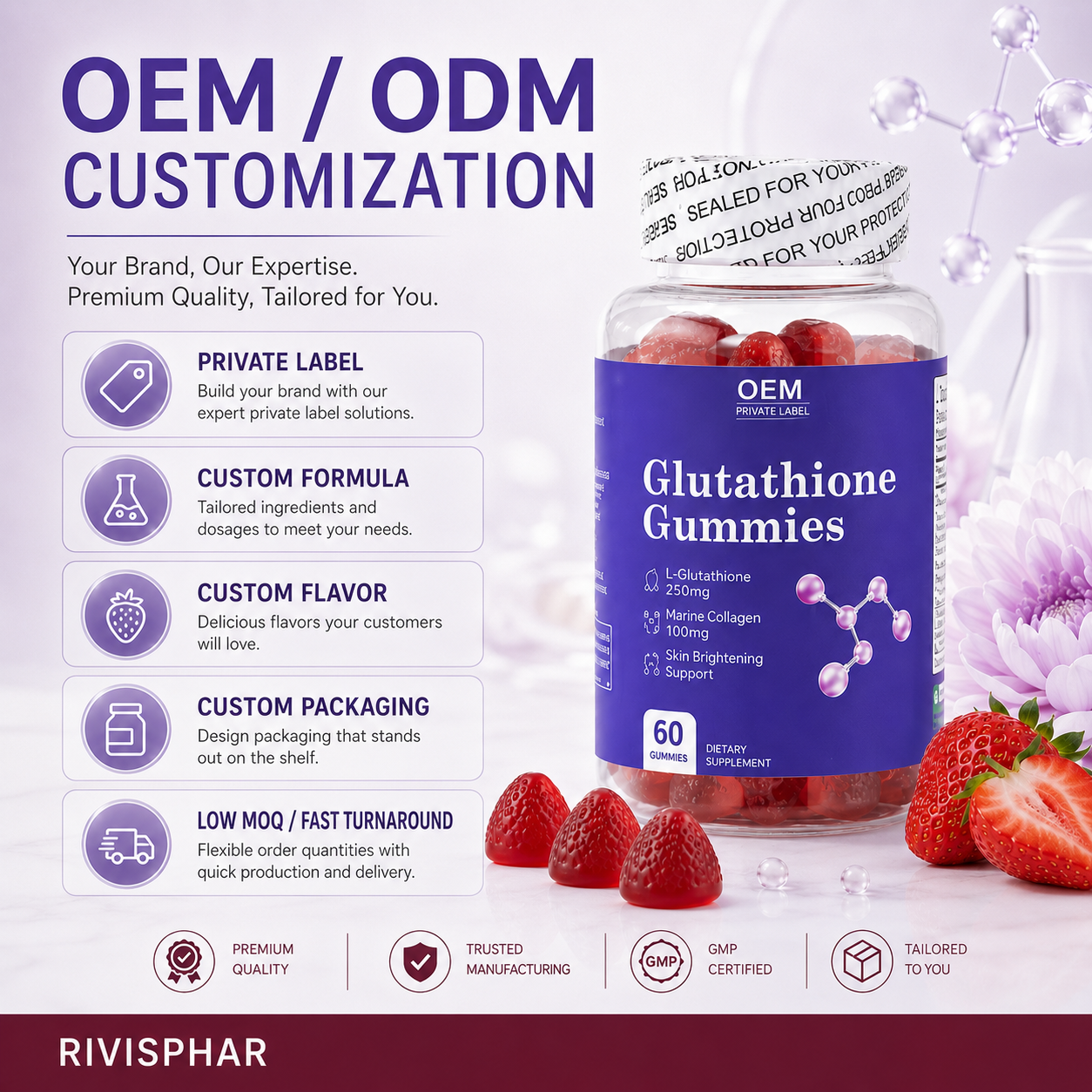 Glutathione Gummies 60 Count | Private Label & OEM Antioxidant Supplement