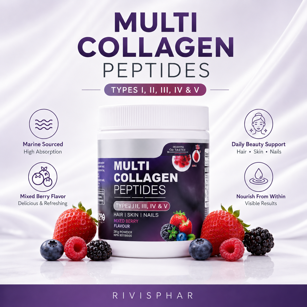 Collagen Powder – Mixed Berry | Hydrolyzed Collagen Peptides for Skin, Hair & Joints | 281g | Private Label OEM