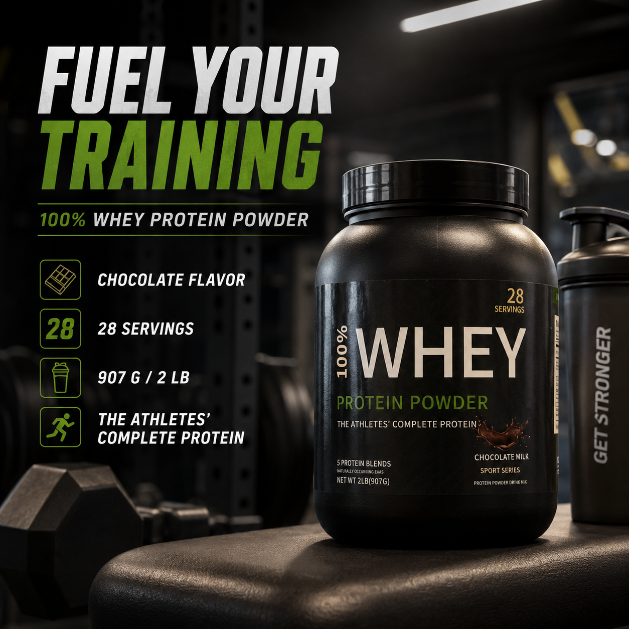 Whey Protein Powder 907g – Chocolate | Muscle Growth, BCAA & Post-Workout Recovery | Private Label OEM