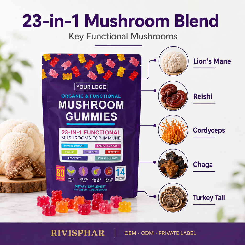 Mushroom Gummies 80ct | Lion's Mane, Reishi & Cordyceps Functional Blend | Private Label OEM