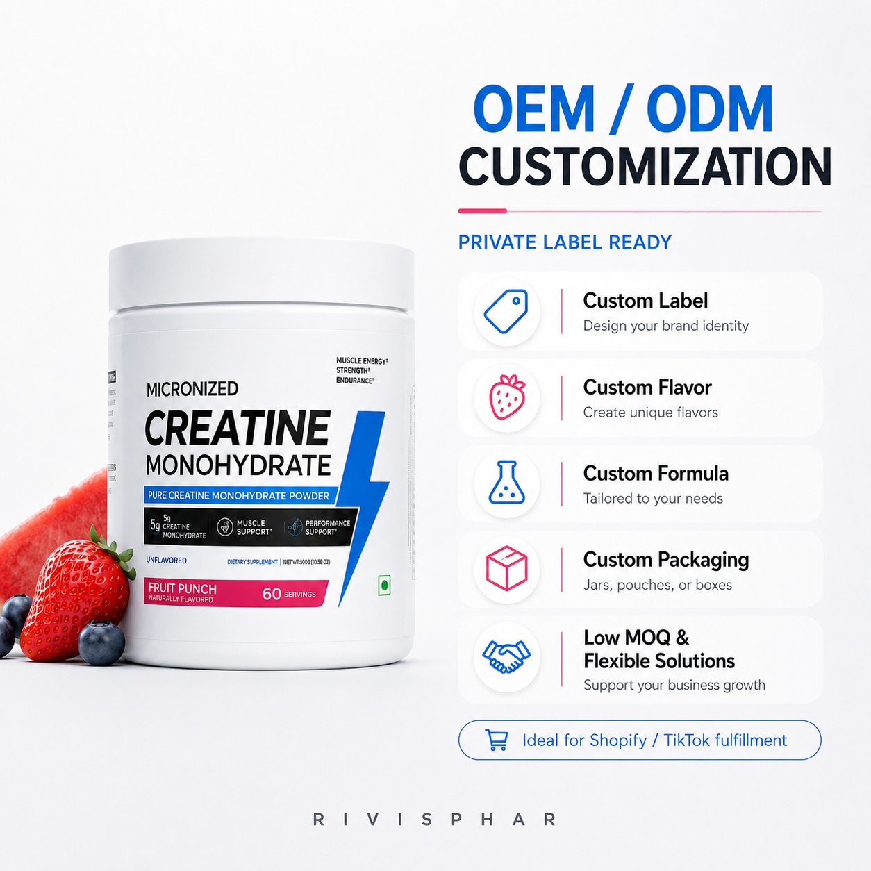 Creatine Monohydrate Powder 122g | Pure Micronized | Strength, Power & ATP Performance | Private Label OEM
